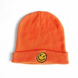 Neon Orange Smiley Beanie 🧡